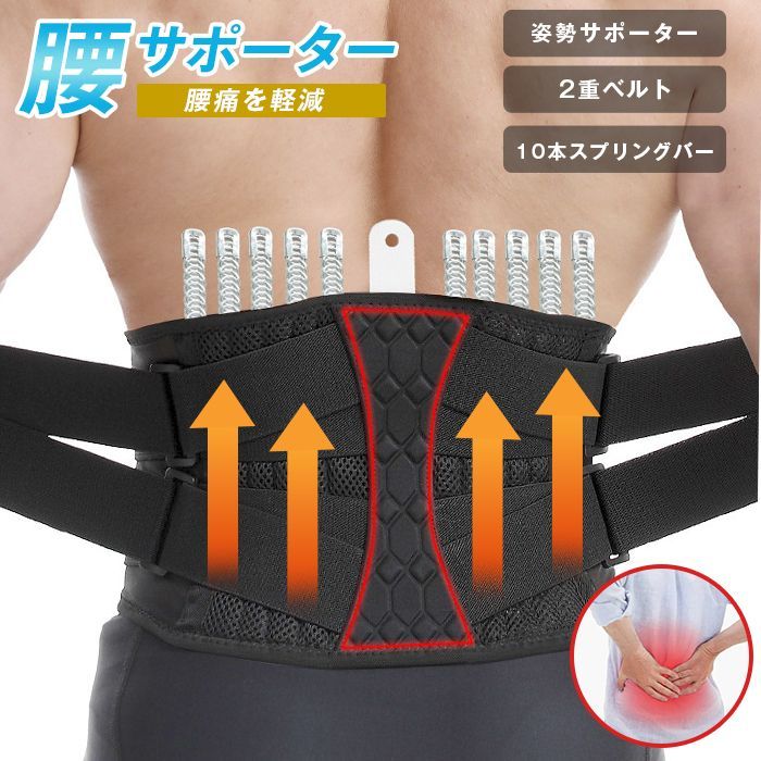 腰サポーター 未使用 腰用ベルト 2重ベルト 10本スプリングバー搭載 