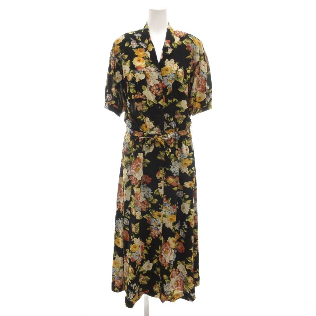 ピンクハウス PINK HOUSE 美品 ワンピース 黒 ブラック 花柄 開襟襟  