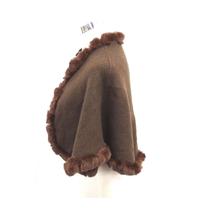 美品　ルチアーノソプラーニ リアルファーメルトンケープコート ブラウン　秋冬 ルチアーノソプラーニ LUCIANO SOPRANI ケープ アウター マント ファー
