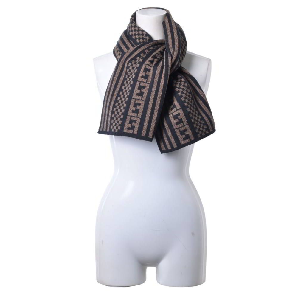 FENDI イタリア製 ズッカ チェッカーフラッグ柄 ウール マフラー