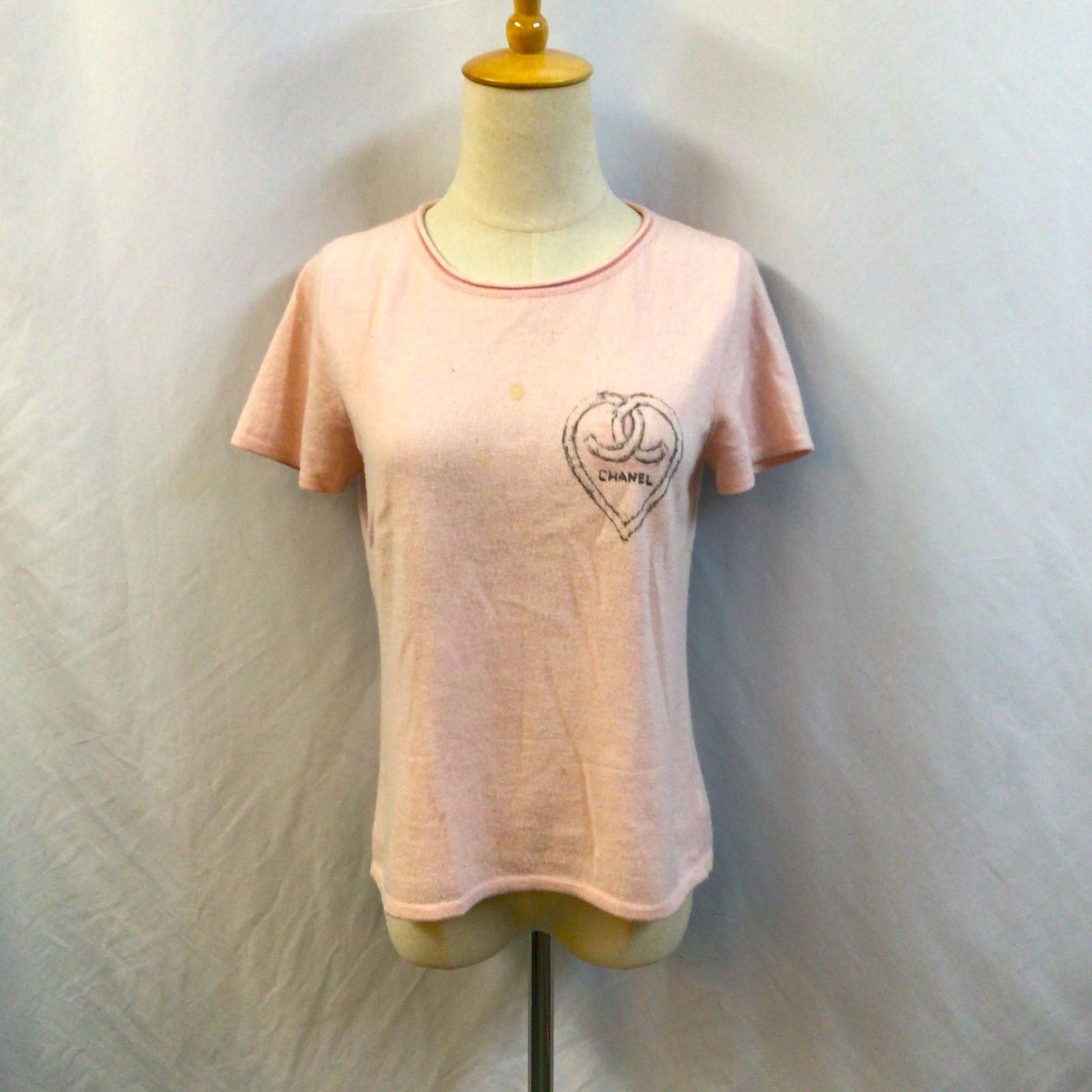 CHANEL ヴィンテージ　半袖　綿ニット　1980年代　カメリア　ココマーク CHANEL ヴィンテージ 半袖 綿ニット 1980年代 カメリア ココマーク