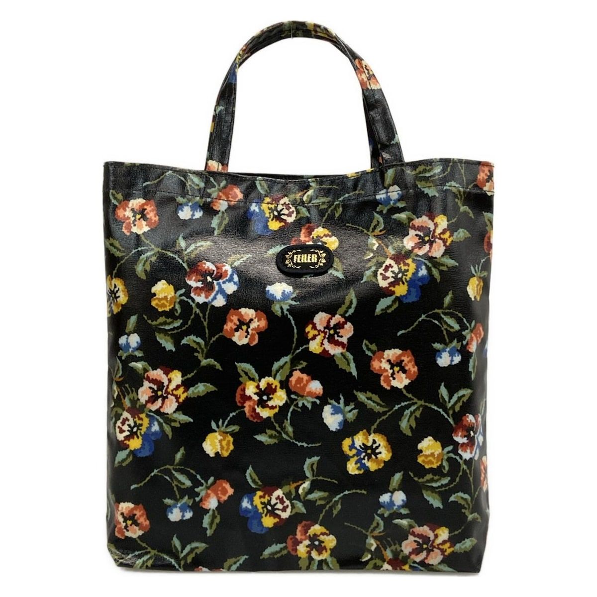 FEILER(フェイラー) トートバッグ美品 - 黒×イエロー×マルチ 花柄