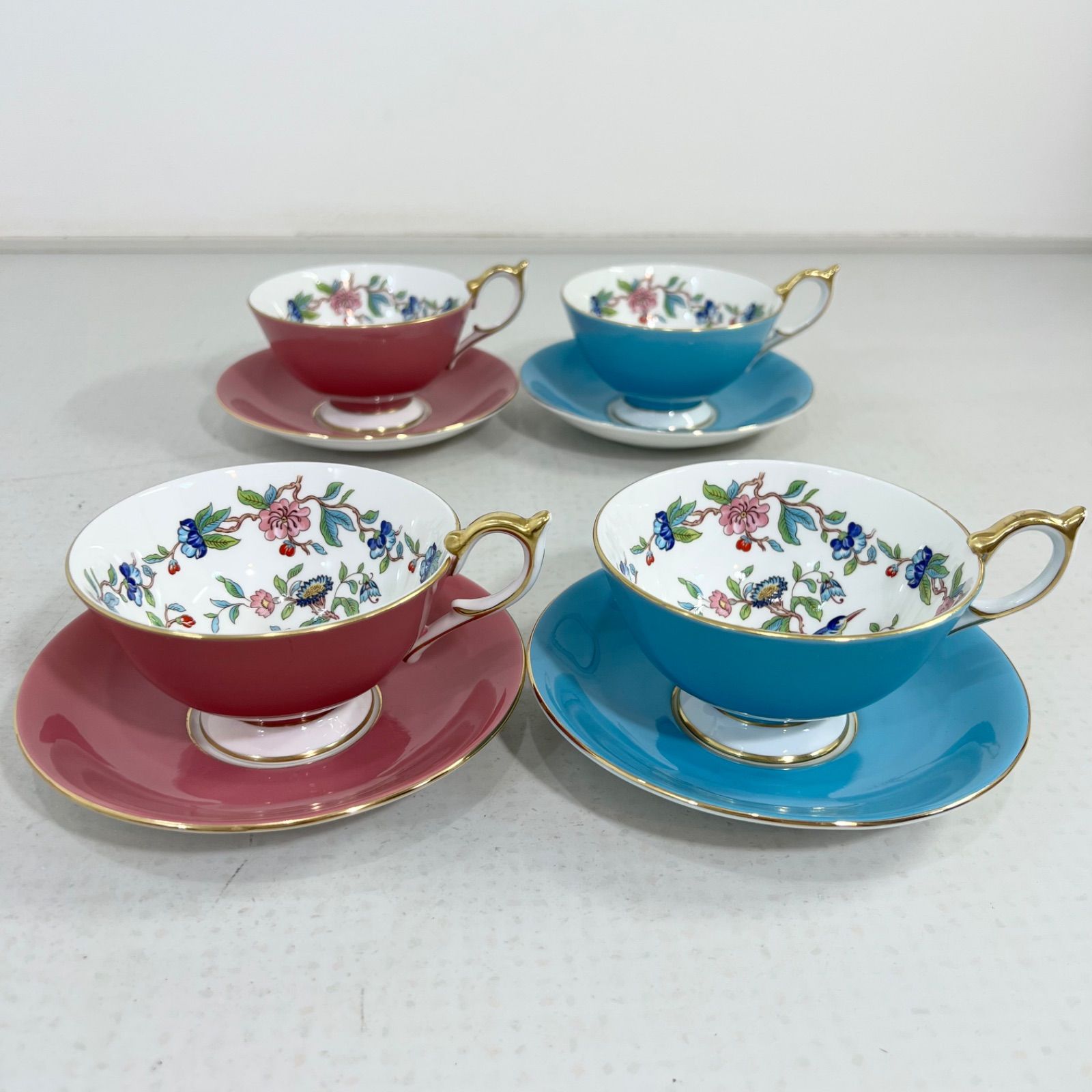 4客セット Aynsley エインズレイ ペンブロック カップ ソーサ 鳥柄 ティーカップ 英国 ハイティー