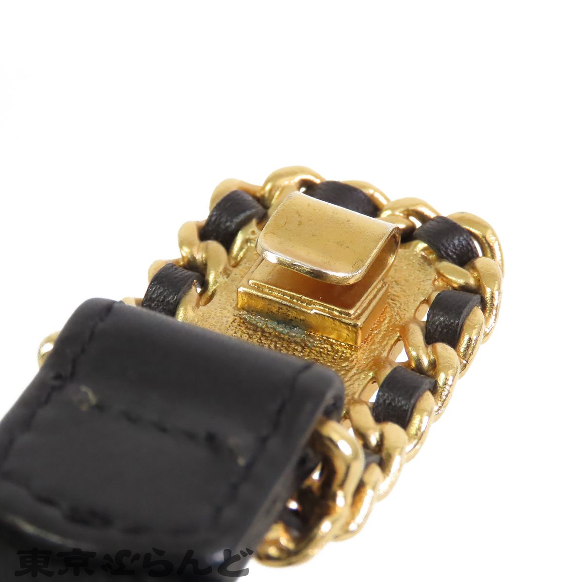 シャネル CHANEL ココマーク レザーベルト ブラックxゴールド ゴールド