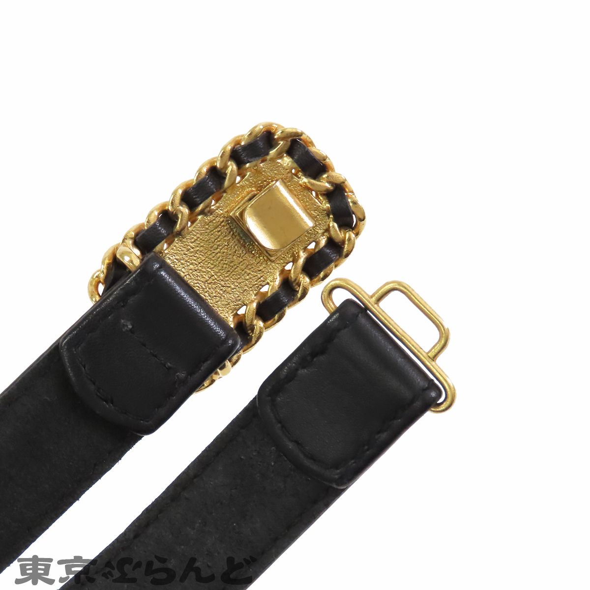 シャネル CHANEL ココマーク レザーベルト ブラックxゴールド ゴールド