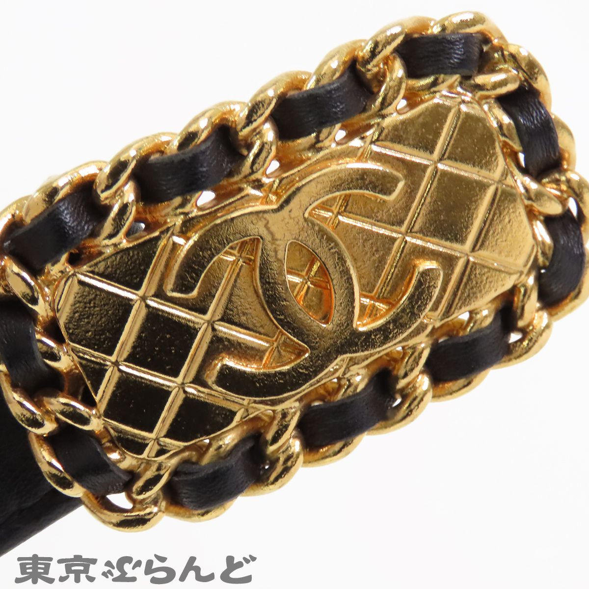 シャネル CHANEL ココマーク レザーベルト ブラックxゴールド ゴールド