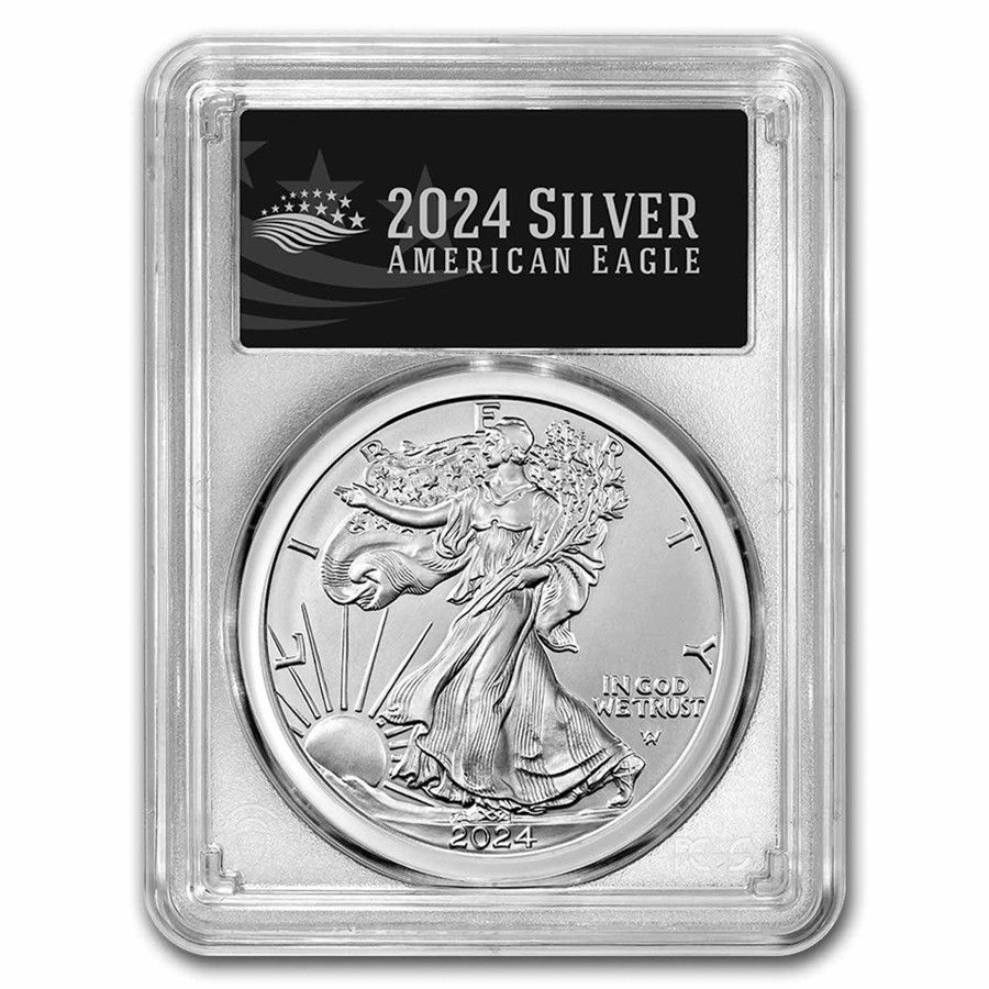 2024-(W) アメリカン シルバー イーグル MS-70 PCGS (FDI、ブラック