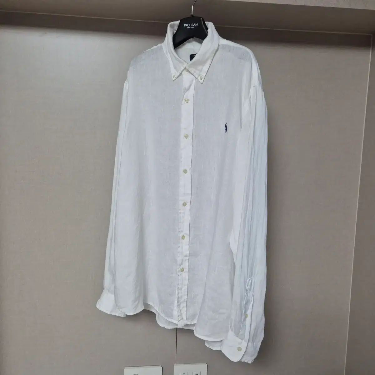 XL) POLO RALPH LAUREN (ポロラルフローレン) 白 リネン シャツ QR認証