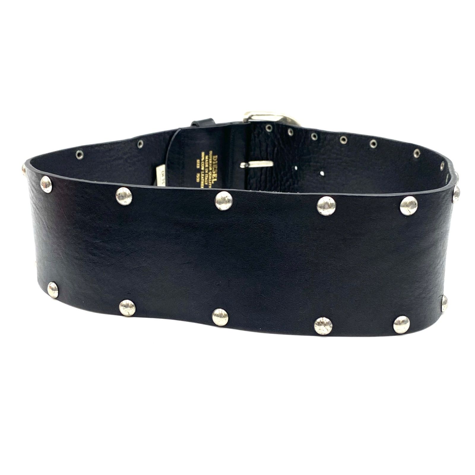 美品 DIESEL ディーゼル ベルト ウエスト レザー ブラック スタッズ