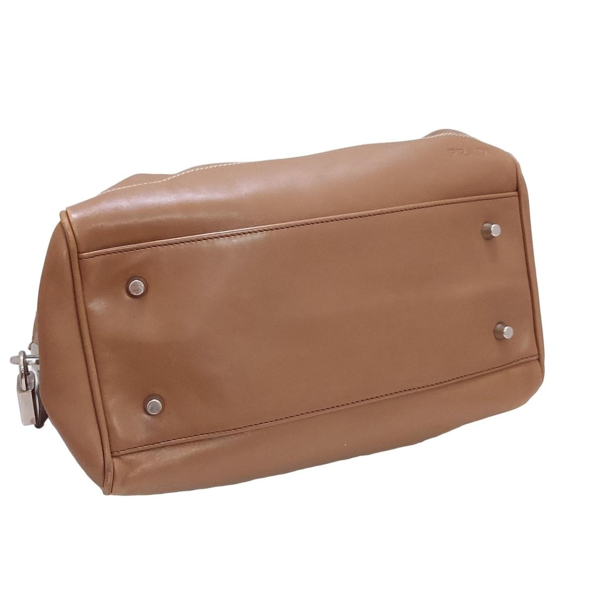 中古　PRADA ブラウンレザー ハンドバッグ PRADA プラダ ハンドバッグ ミニボストン ナイロン × レザー ブラウン