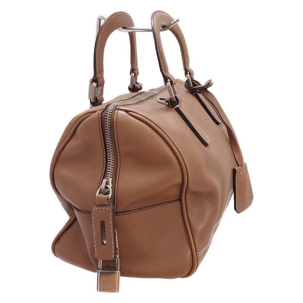 中古　PRADA ブラウンレザー ハンドバッグ PRADA(プラダ) ハンドバッグ - ブラウン ミニボストン レザー - メルカリ