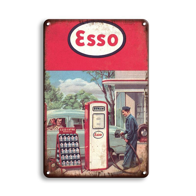 新品 ブリキ看板 ESSO エッソ ガソリンスタンド レトロ ヴィンテージ