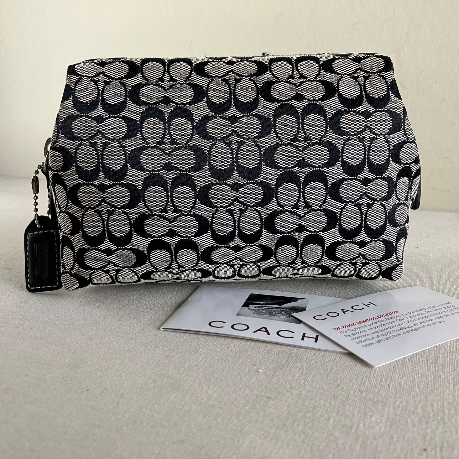 Coach Vintage Black Signature Canvas Leather Pouch Bag Purse y2k 