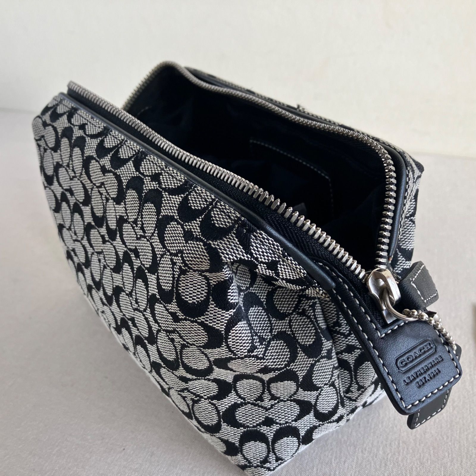 Coach Vintage Black Signature Canvas Leather Pouch Bag Purse y2k 