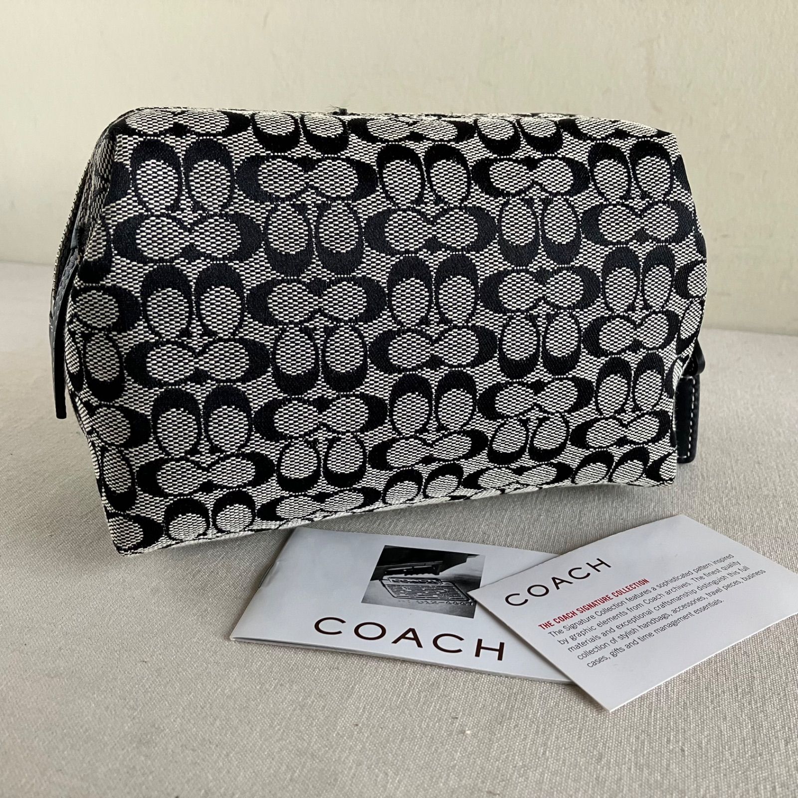 Coach Vintage Black Signature Canvas Leather Pouch Bag Purse y2k 