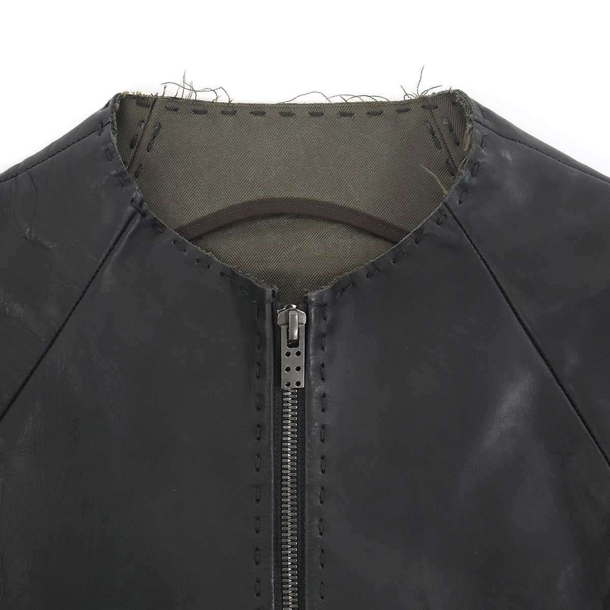DEVOA デヴォア ノーカラーレザージャケット ブラック 3 - メルカリ
