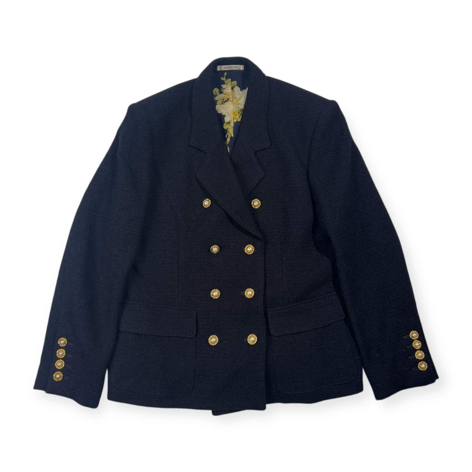 上下 INGEBORG インゲボルグ セットアップ 裏地花柄 金ボタン ウール
