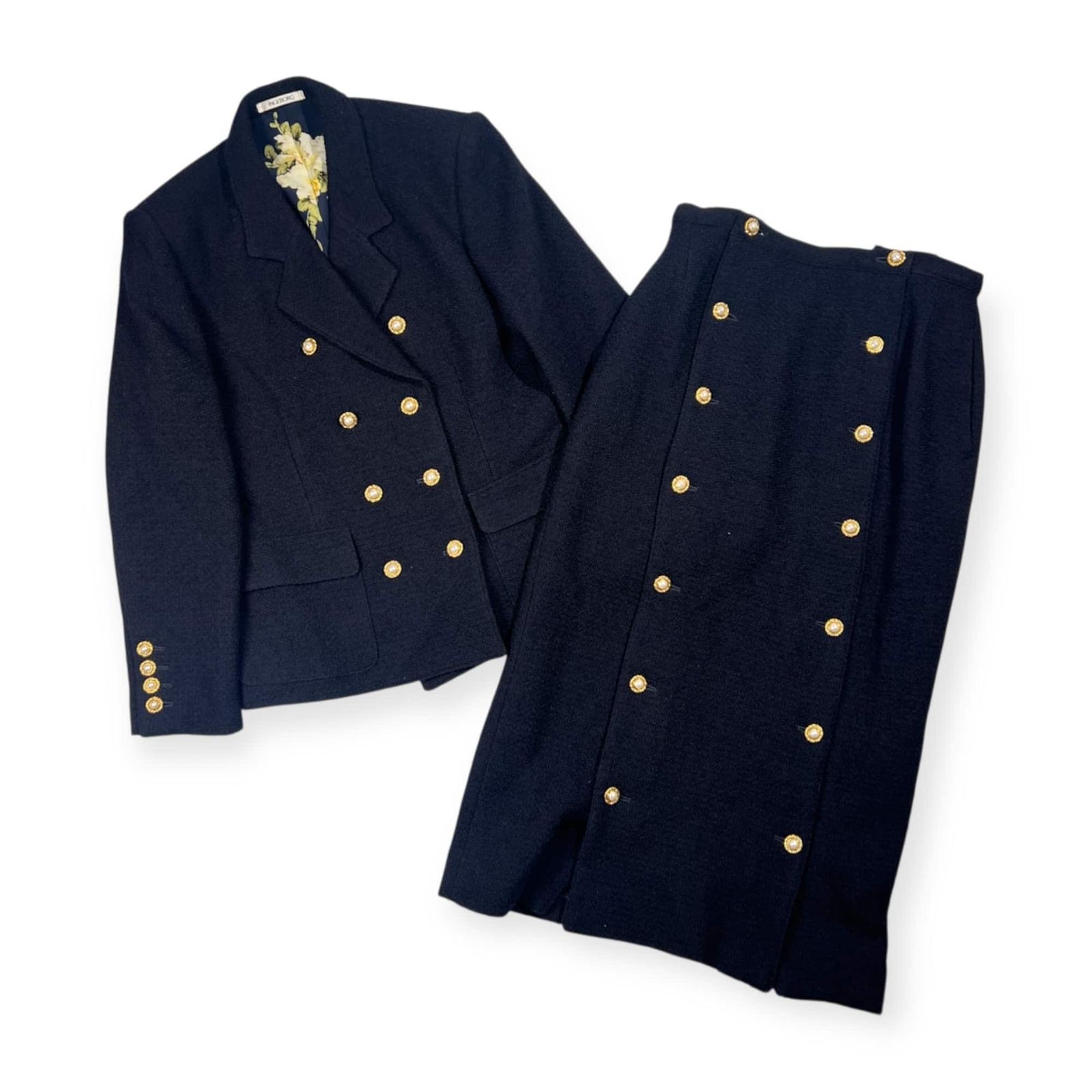 上下 INGEBORG インゲボルグ セットアップ 裏地花柄 金ボタン ウール