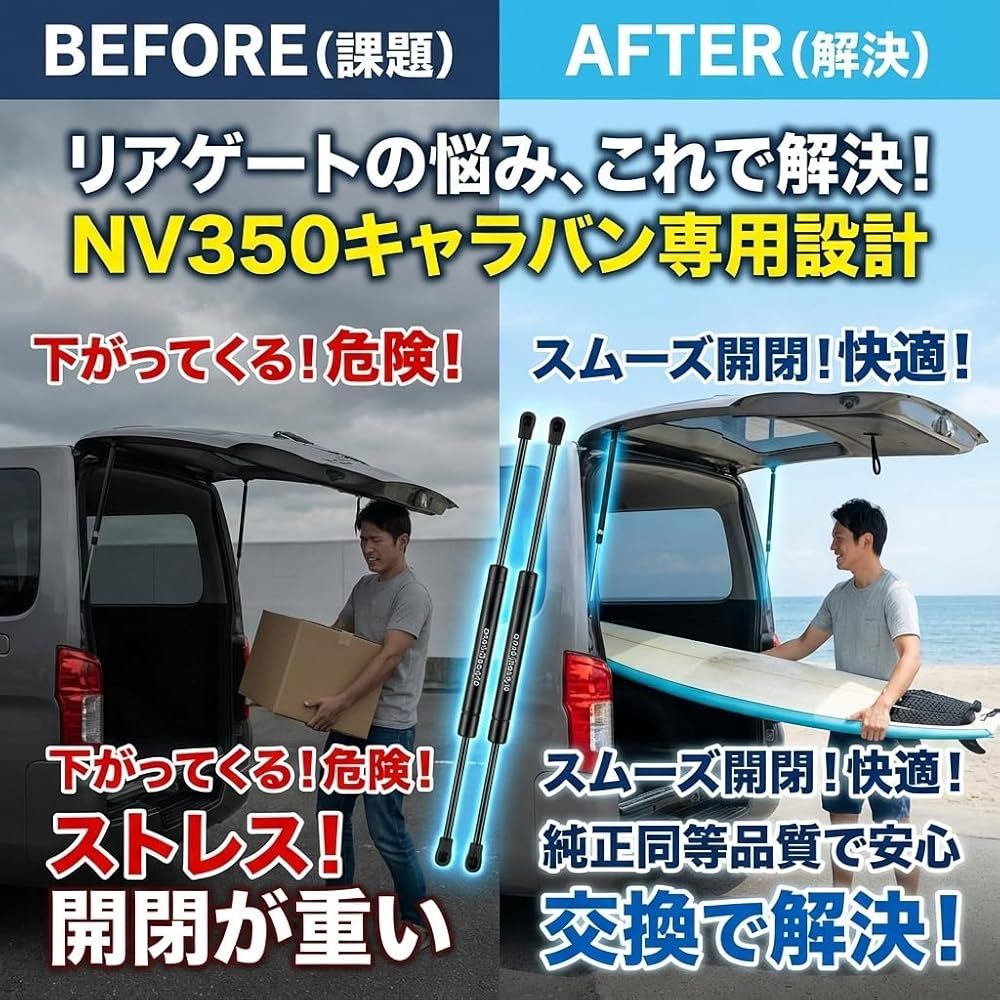 E26 NV350 キャラバン ノーマルボディ BLESS one+lifestyle NV350キャラバン E26 リアゲートダンパー 純正互換 交換用 標準ルーフ KS2E26 VR2E26 VW2E26 VW6E26 2本セット CREATION フロントハーフ