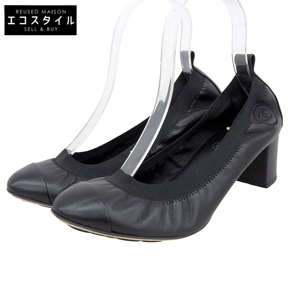 CHANEL シャネル 美品 ココマーク刺繍 ラウンドトゥ チャンキーヒール