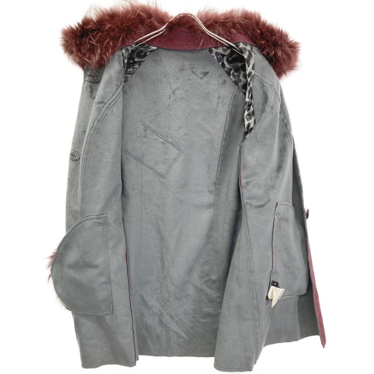 伊太利屋 ﾚｯﾄﾞ ﾌｪｲｸﾌｧｰ×毛皮 ﾛﾝｸﾞｺｰﾄ 11 - メルカリ