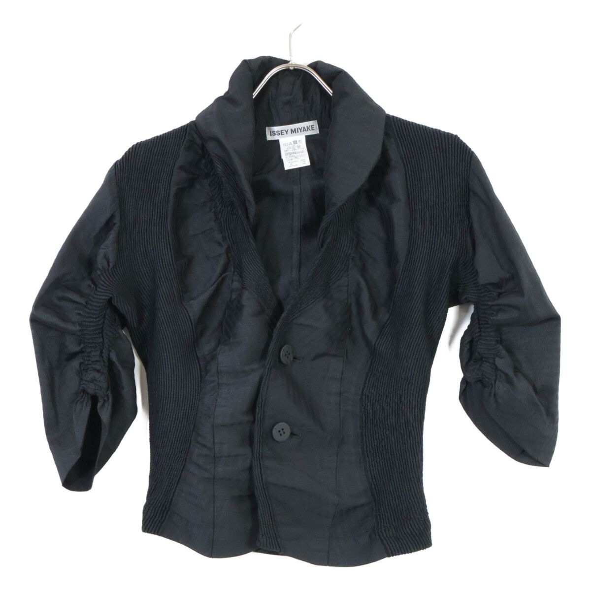 ISSEY MIYAKE イッセイミヤケ ﾌﾞﾗｯｸ 3Dｽﾁｰﾑ ｽﾄﾚｯﾁ 切替 ﾃｰﾗｰﾄﾞｼﾞｬｹｯﾄ 2