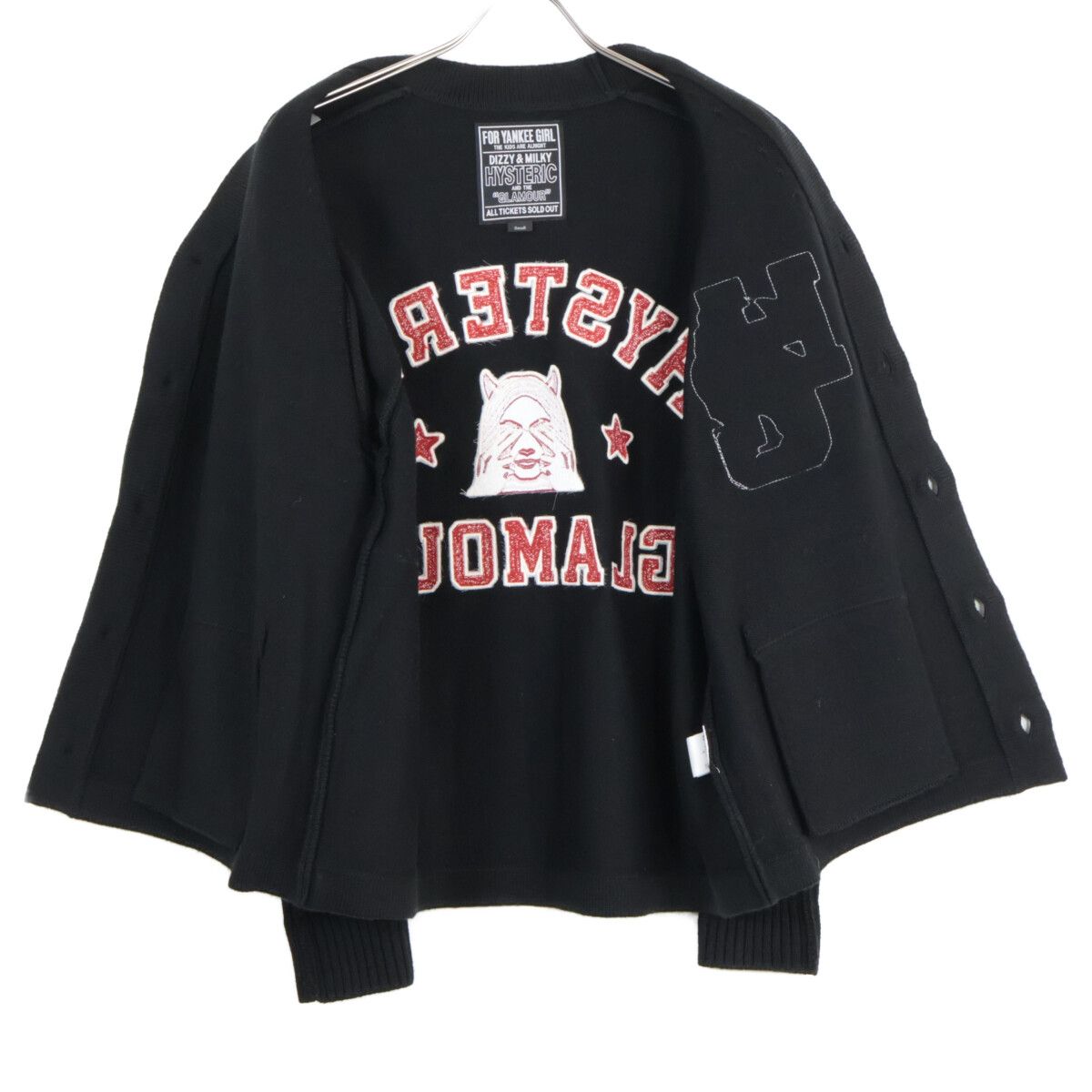 SEE NO EVIL刺繍 レタードカーディガン HYSTERIC GLAMOUR ヒステリックグラマー ﾌﾞﾗｯｸ 24AW SEE NO EVIL刺繍