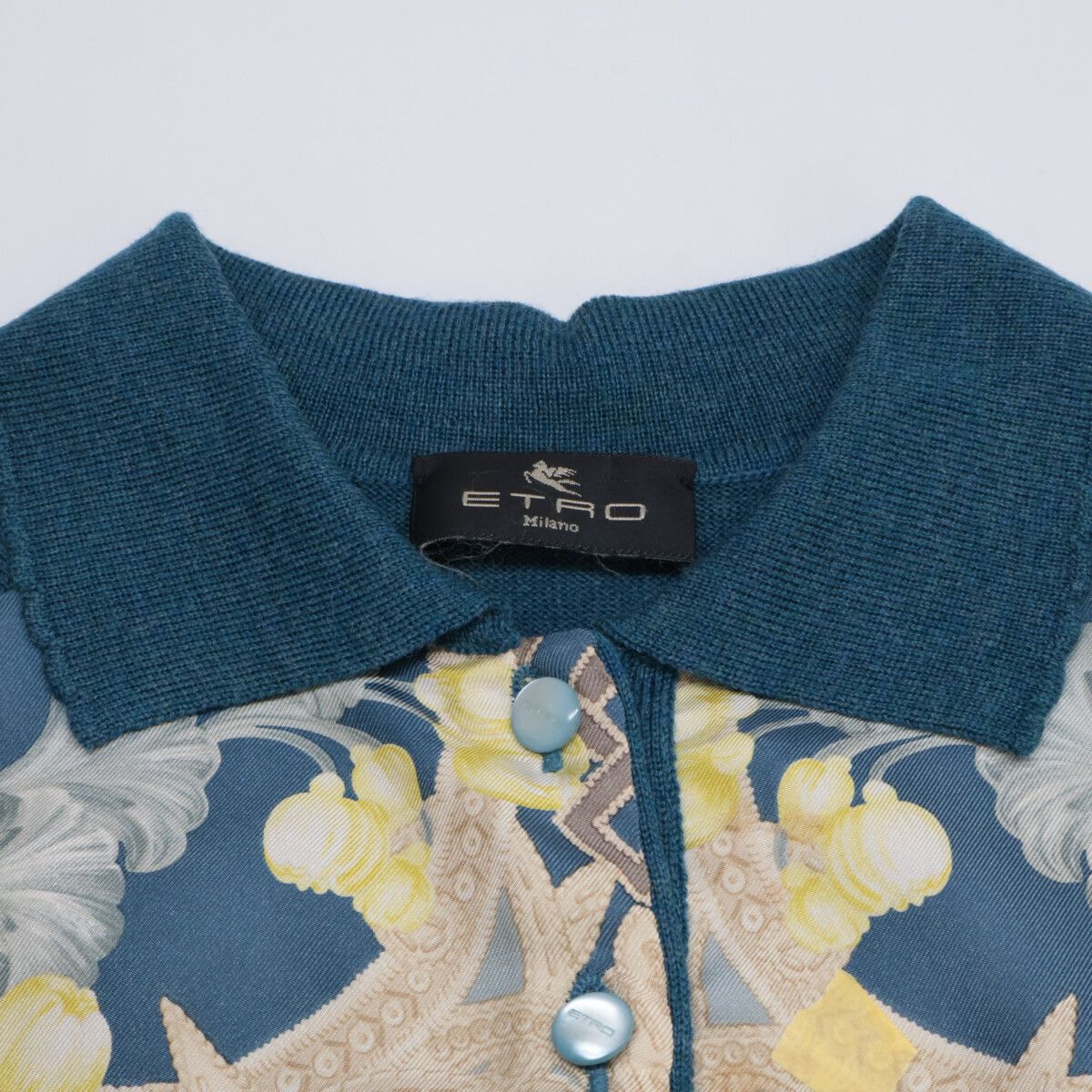 ETRO エトロ ﾌﾞﾙｰ ｳｰﾙ×ｼﾙｸ 花柄ﾌﾟﾘﾝﾄ 長袖ﾆｯﾄ 40 - メルカリ