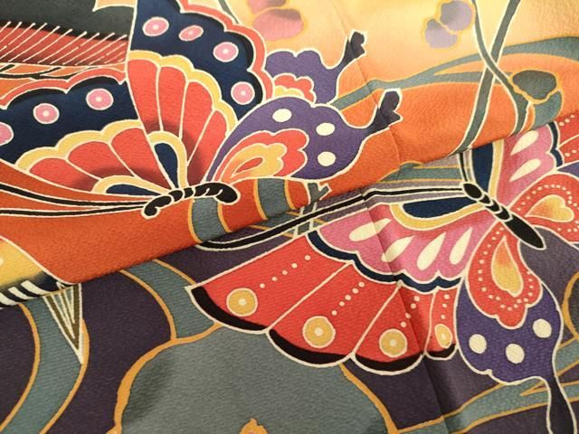 平和屋着物○手ざし京紅型染・宮崎紅型 宮崎良次 振袖 鴛鴦花蝶文 暈し