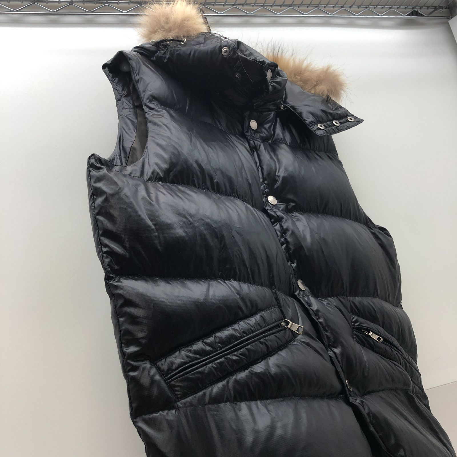 CAMP7 ダウンベスト ファー フード取り外し ブラック 光沢 XL キャンプ