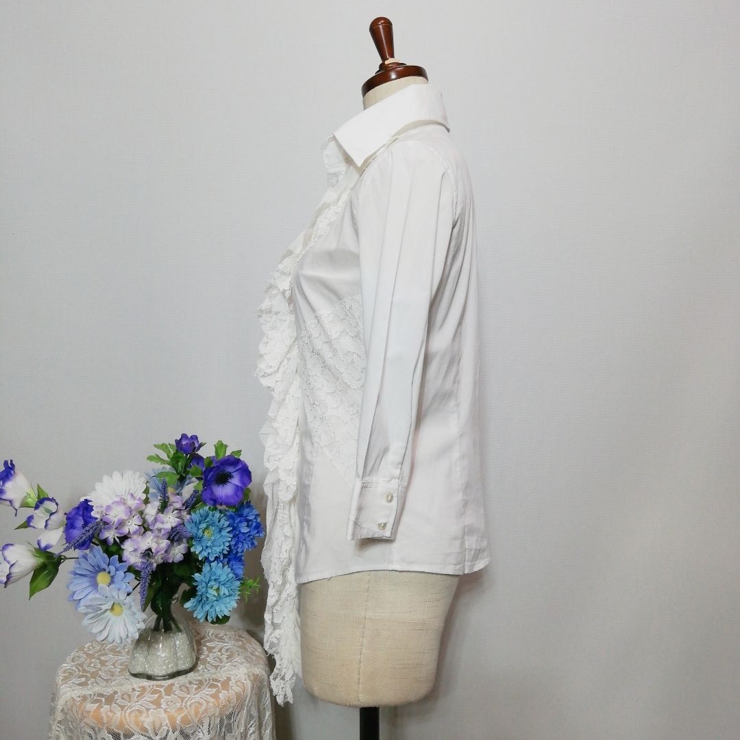 ナラカミーチェ 極上美品 七分袖ブラウス フリル ホワイト色系 Мサイズ 
