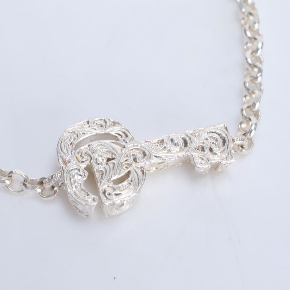 極美品 グッチ シルバー 925 7.8g ダブル G キーチャーム ブレスレット