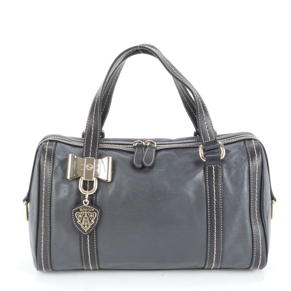 極美品 グッチ ドゥケッサ リボン 181487 レザー ミニ ボストン トート