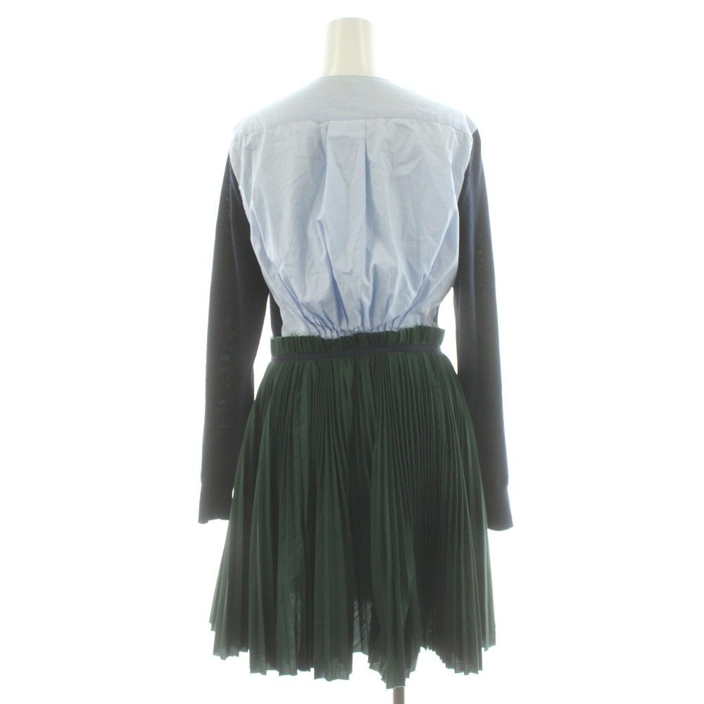 サカイ sacai ニットワンピース ひざ丈 長袖 ドッキング プリーツ 1 紺