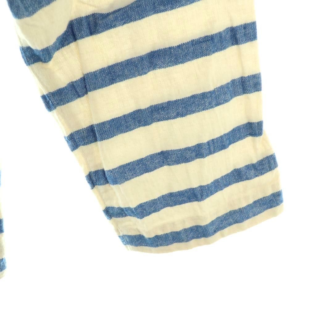 快晴堂 ボーダー コットンジャケット リネン混 オフホワイト ブルー  