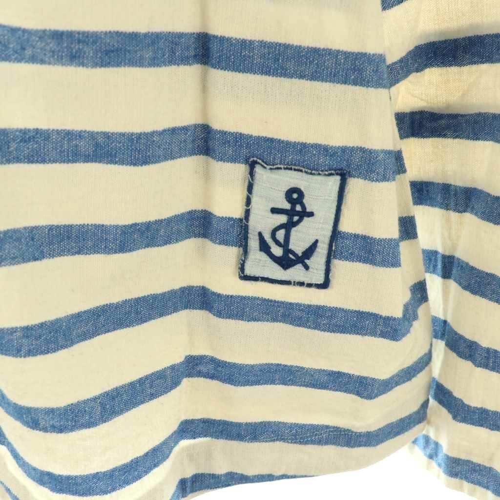 快晴堂 ボーダー コットンジャケット リネン混 オフホワイト ブルー  