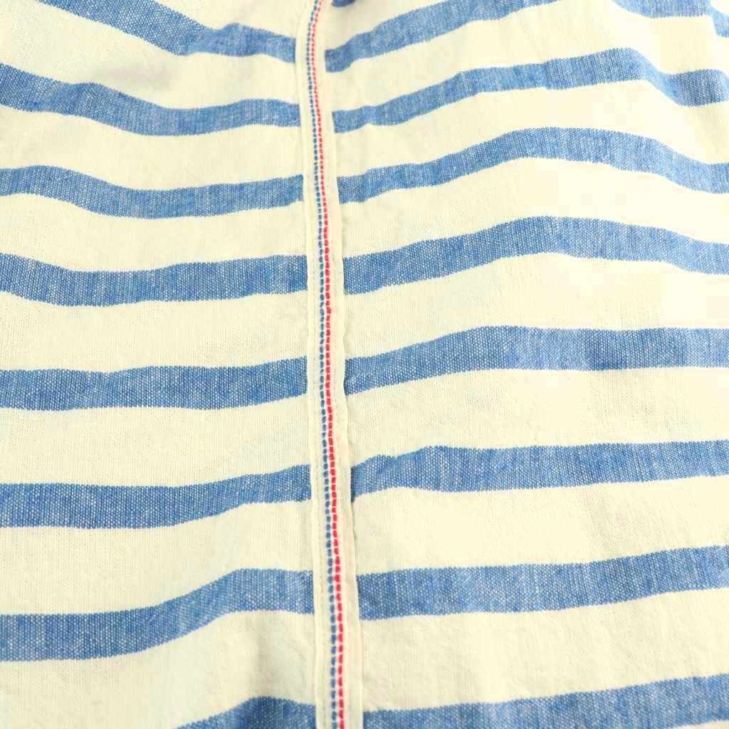 快晴堂 ボーダー コットンジャケット リネン混 オフホワイト ブルー  