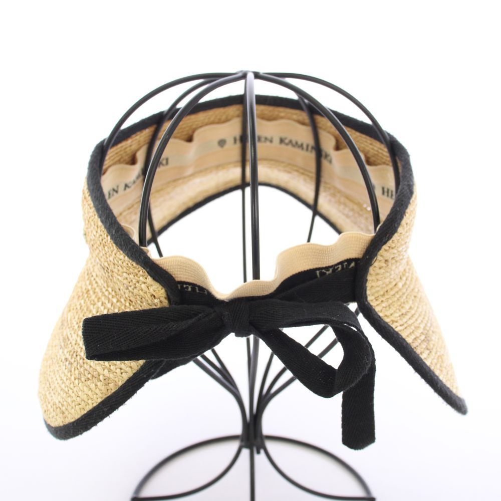 さんご❗️HELEN KAMINSKI 麦わら帽子 ブラック/ベージュ ヘレンカミンスキー HELEN KAMINSKI サンバイザー 麦わら帽子 バイ