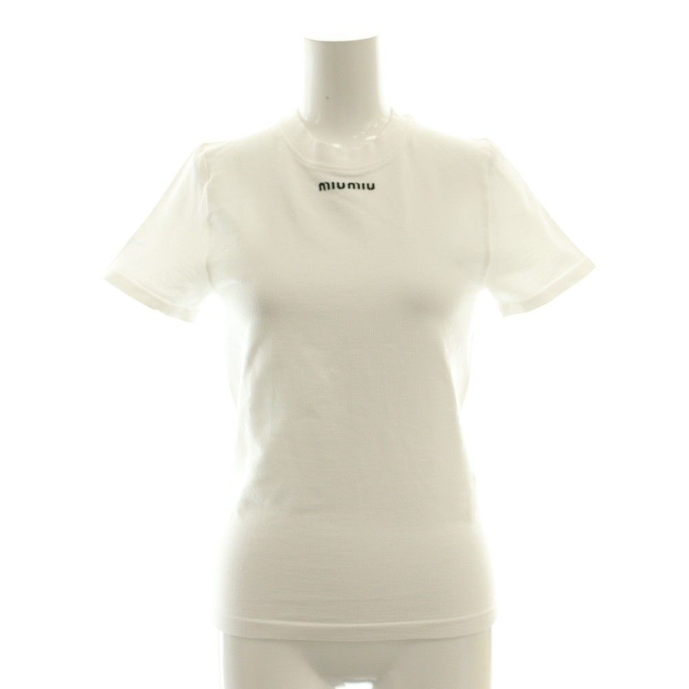 MIU MIU ホワイト カットソー ミュウミュウ miumiu ロゴ刺繍 シームレス Tシャツ カットソー 半袖