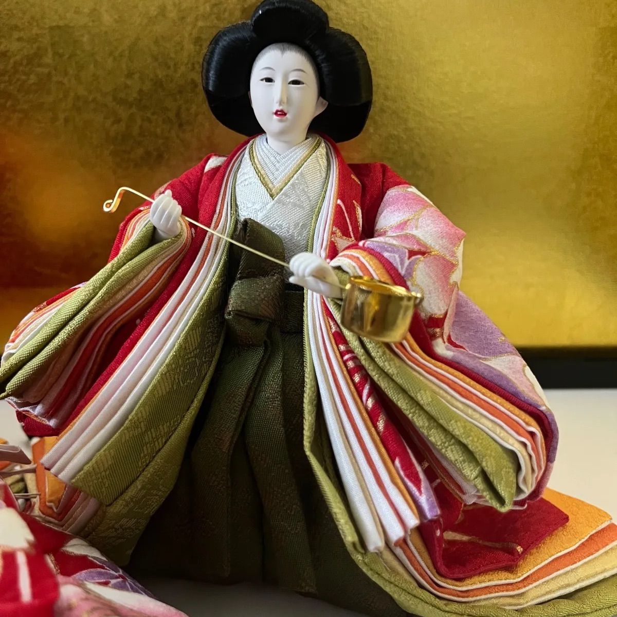 新品☆極上小さな三人官女☆ 芥子☆正絹☆雛人形☆伝統工芸品