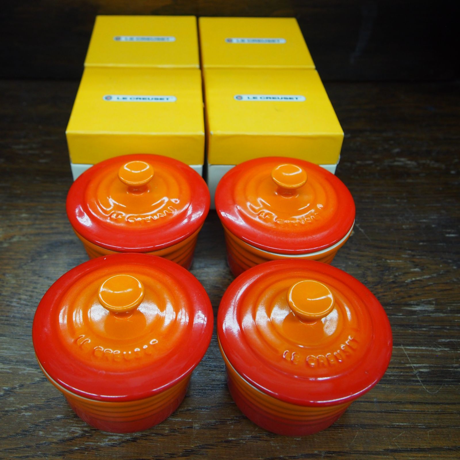 未使用 ルクルーゼ ラムカン ミニココット レッド 4個セット