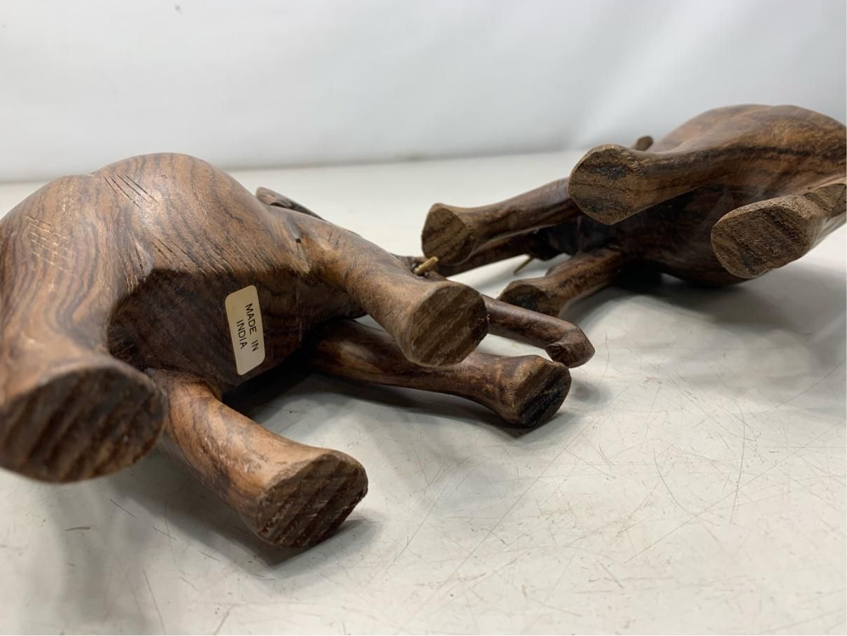 置物 ゾウ 木彫り 二体セット インド 像 インテリア オブジェ