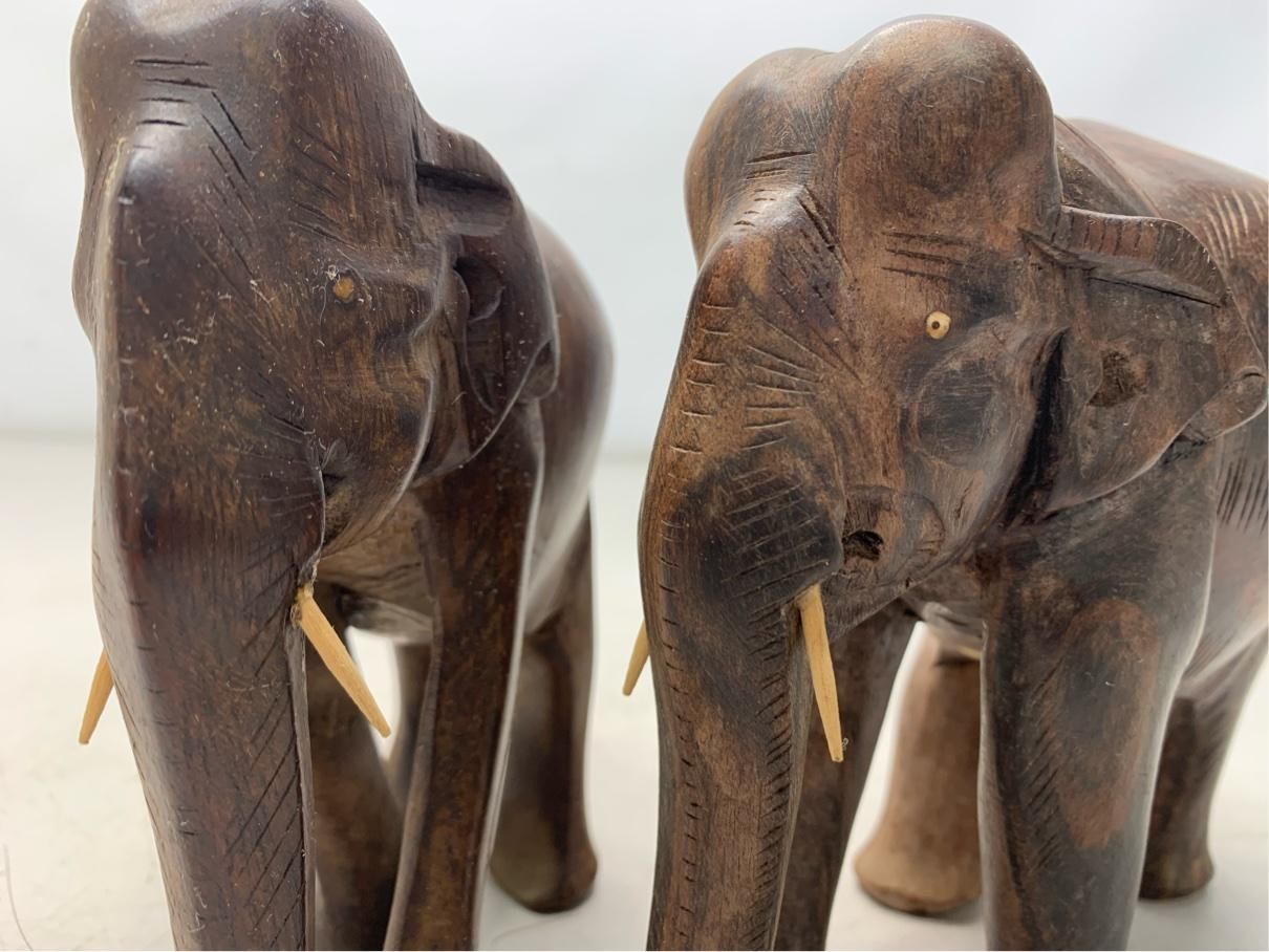 置物 ゾウ 2体セット 木彫り インド 像 インテリア オブジェ