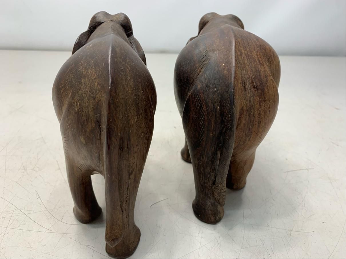 置物 ゾウ 2体セット 木彫り インド 像 インテリア オブジェ