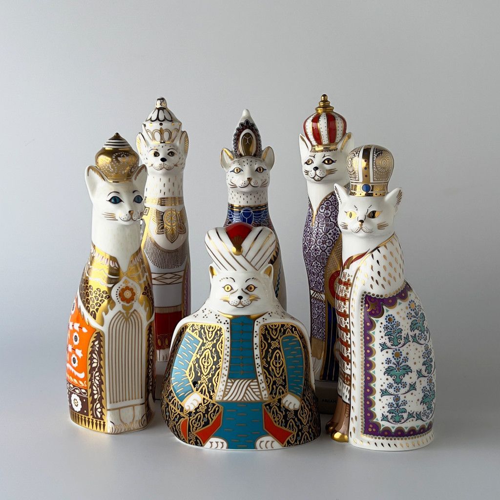 6点セット Royal Crown Derby ペーパーウェイト 猫 ロイヤルキャッツ ロイヤルクラウンダービー 英国 オブジェ 置物 インテリア 78446
