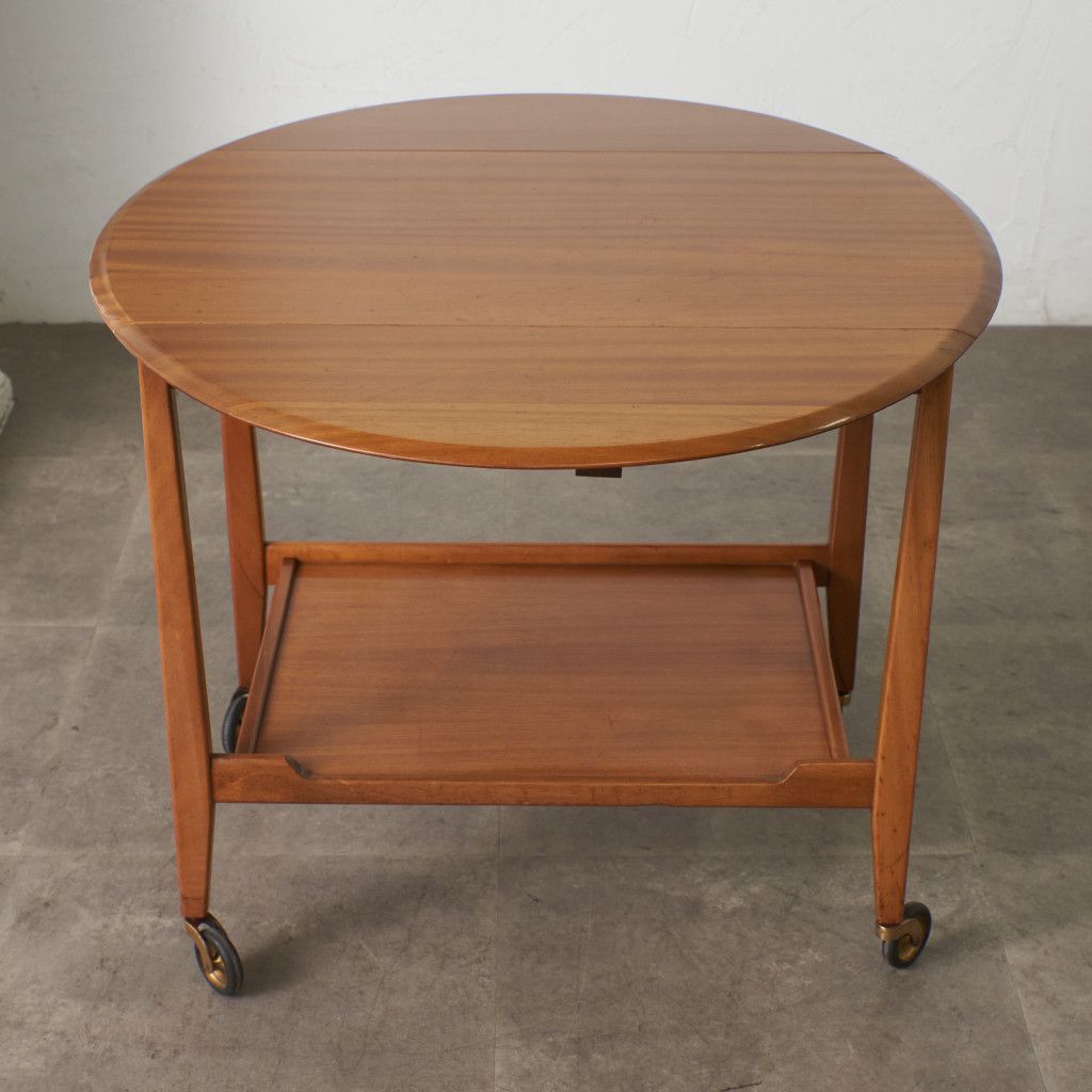 英国アンティーク木製キッチンワゴン/トロリー/サイドテーブル机(89-230) 英国 アンティーク ティートローリー ドロップリーフ 木製 オーク 拡張