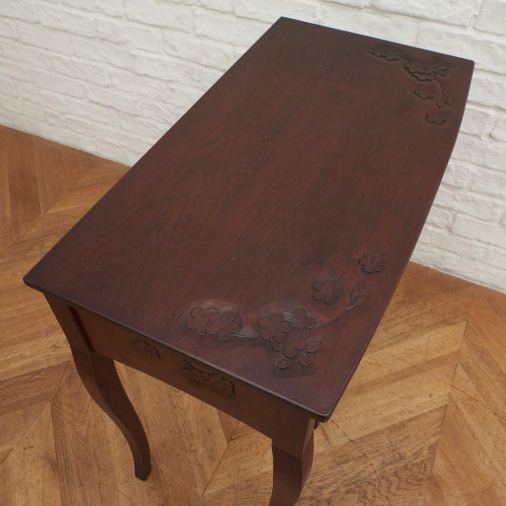 伝統工芸 軽井沢彫り デスク 桜 サクラ 木彫刻 書斎 机 無垢材