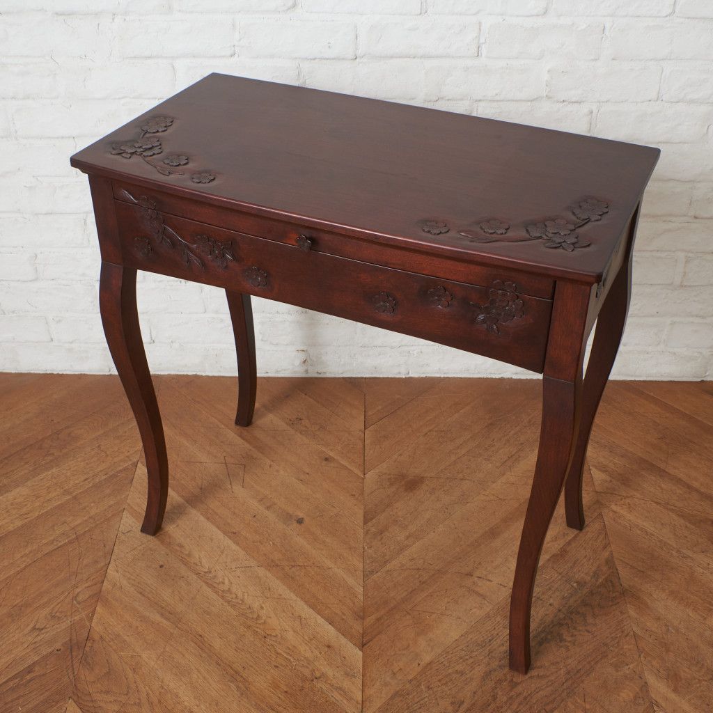 伝統工芸 軽井沢彫り デスク 桜 サクラ 木彫刻 書斎 机 無垢材