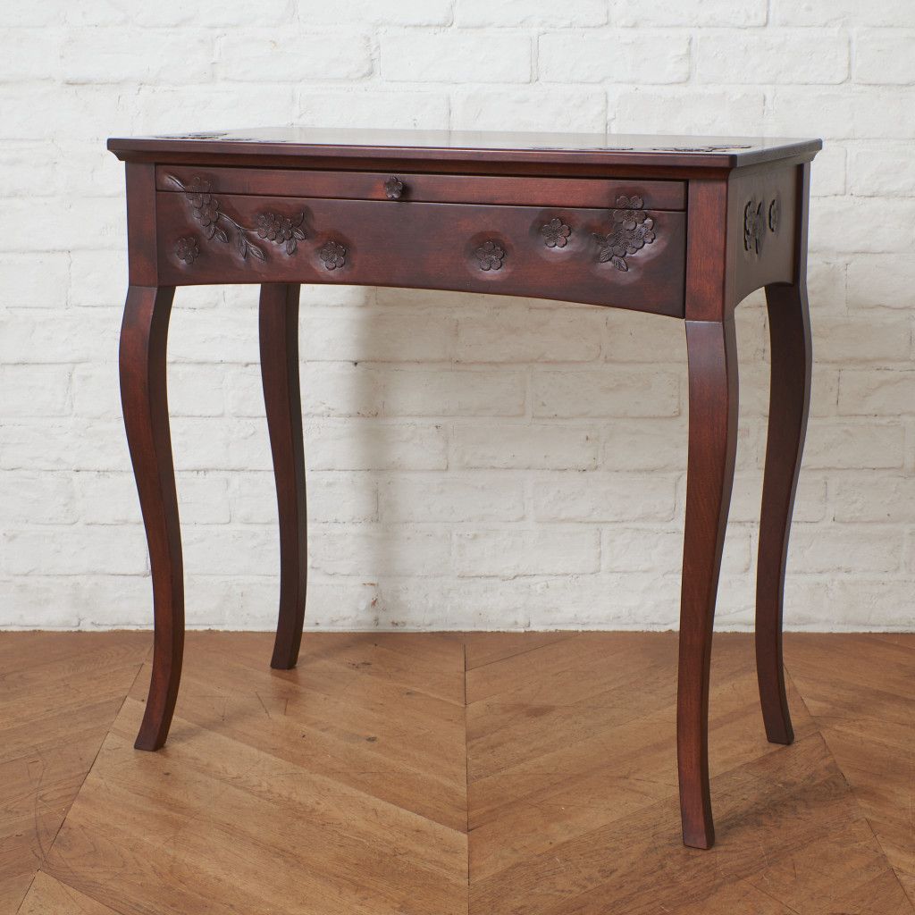 伝統工芸 軽井沢彫り デスク 桜 サクラ 木彫刻 書斎 机 無垢材