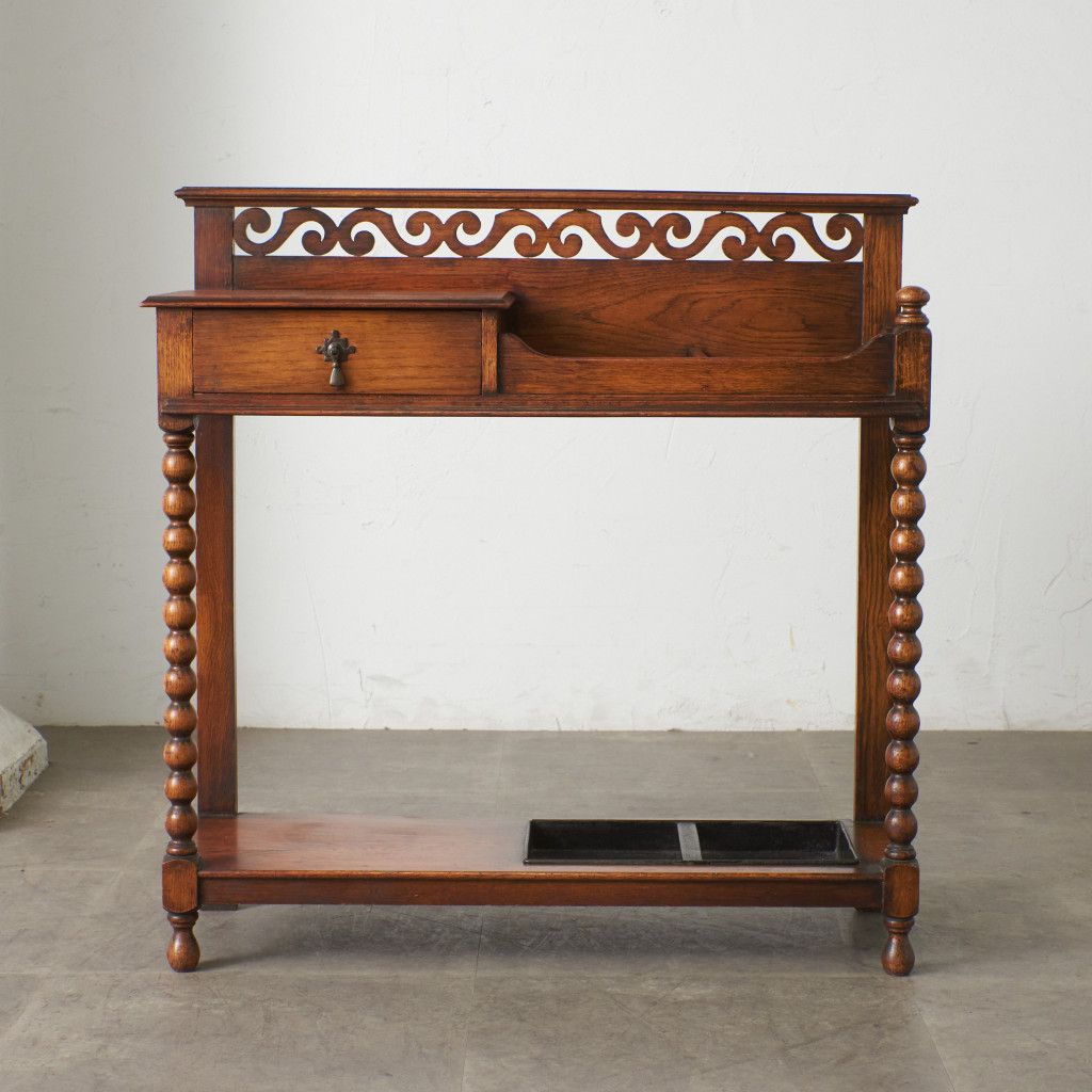 イギリス アンティーク ホールスタンド 傘立て 木彫刻 オーク 無垢材